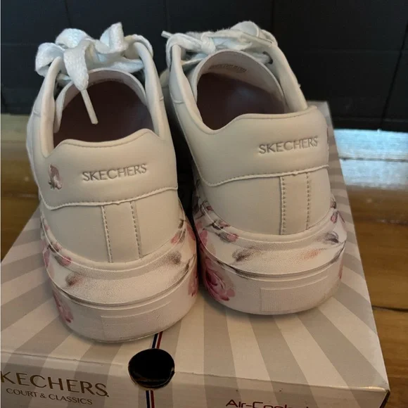 Skechers Women's White and Pink Floral Sneakers - Picture 5 of 5